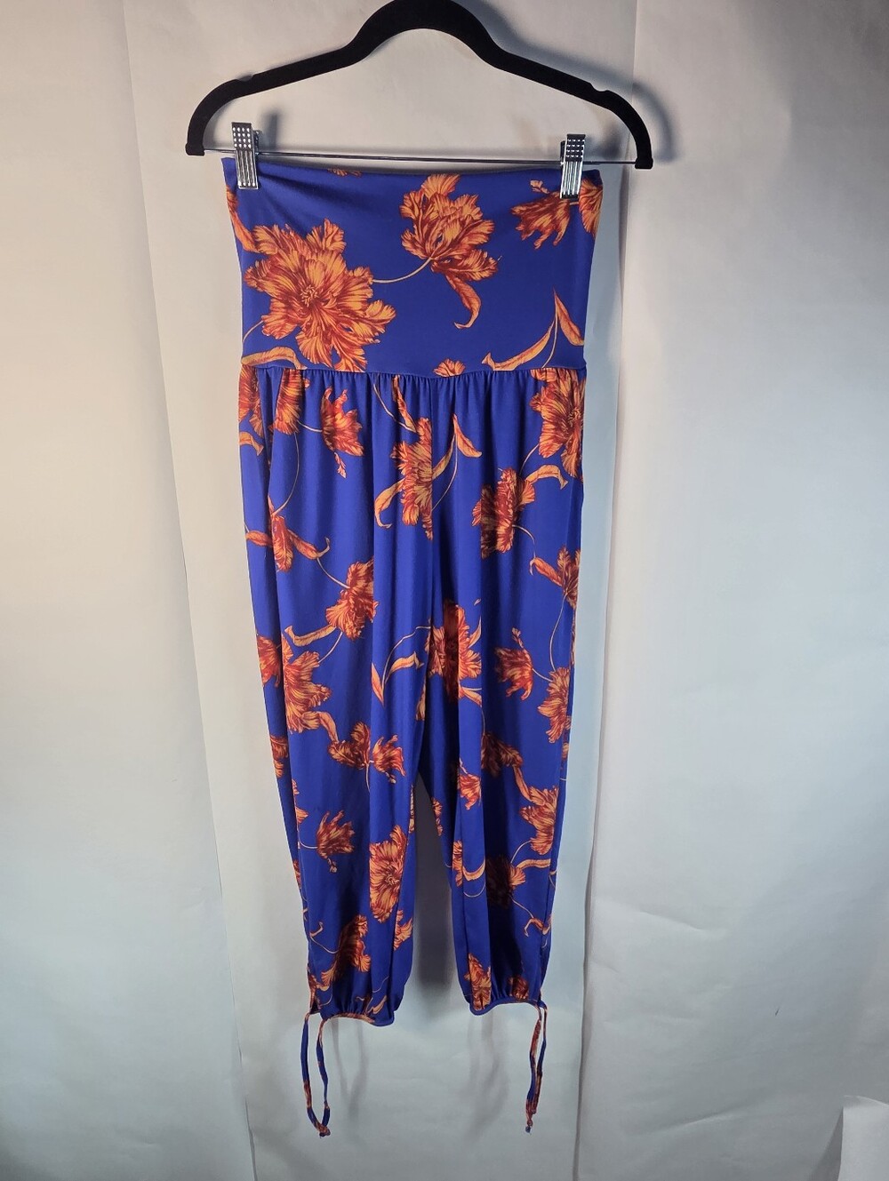 Onzie Blue Strapless Floral Jumpsuit with Orange Print